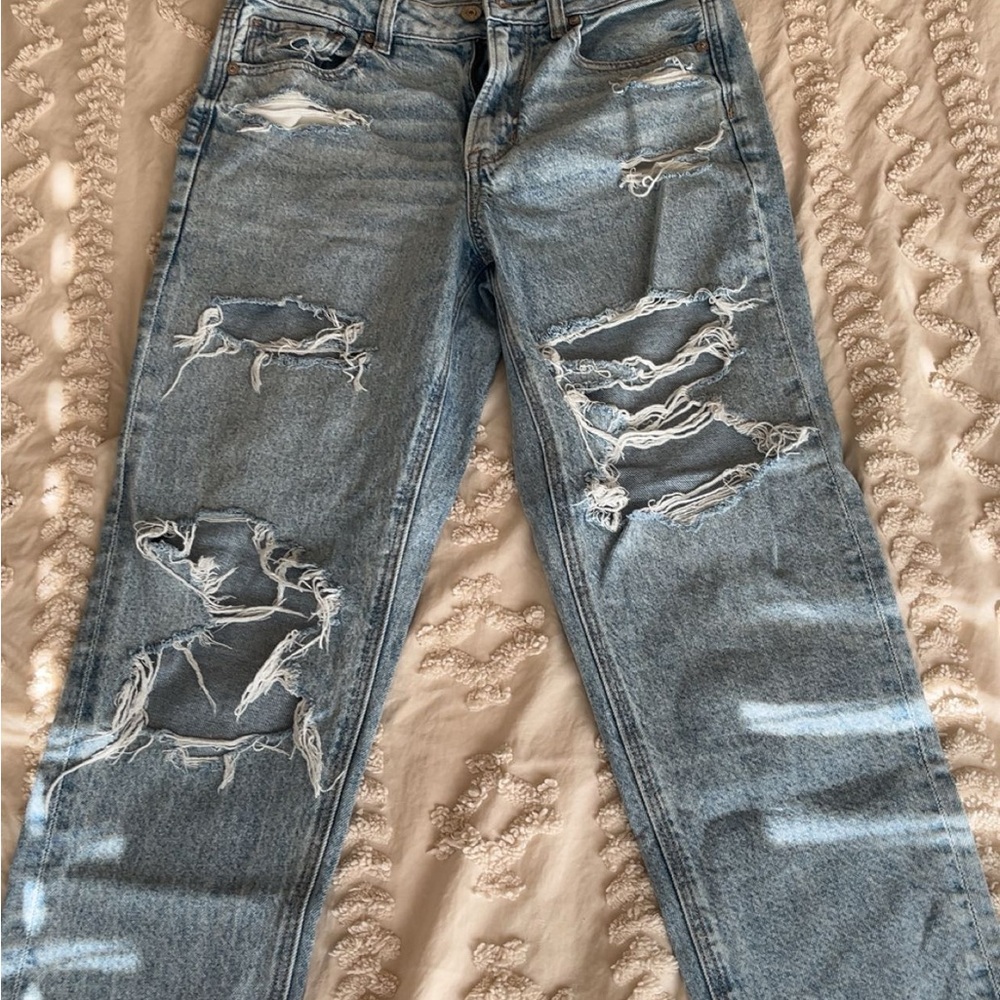 American Eagle Outfitters Distressed Light Blue Straight Leg Jeans